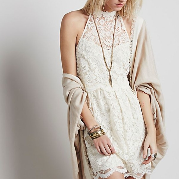 Free People Dresses & Skirts - Free People Ivory Lace Halter Dress  Size 6 NWOT